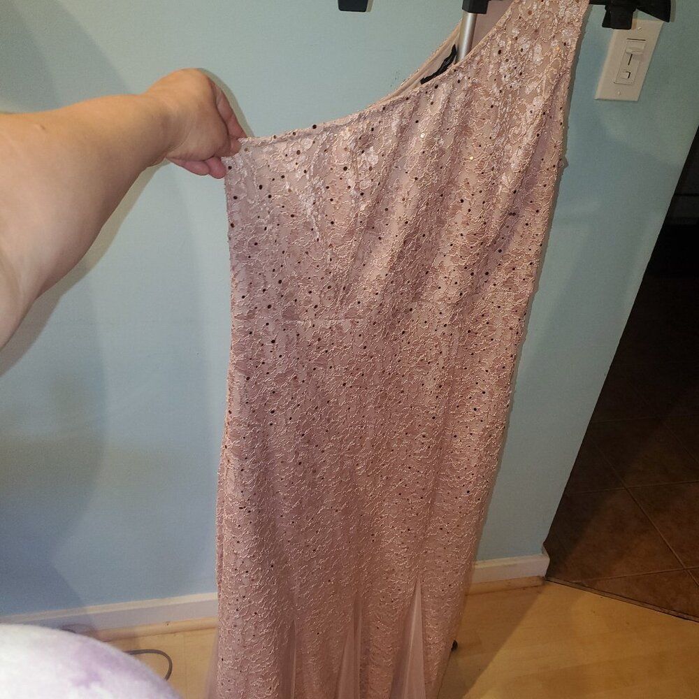 Pink One Shoulder Gown Sz XL Sequins, Tulle, High/Low Hem, Formal, Wedding,Opera
